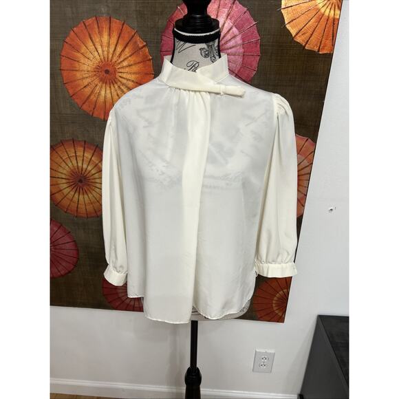 Vintage Prophecy Loop Through Bow Neck Cream Blouse Softgirl Cottagecore Sz 10 - Picture 1 of 7